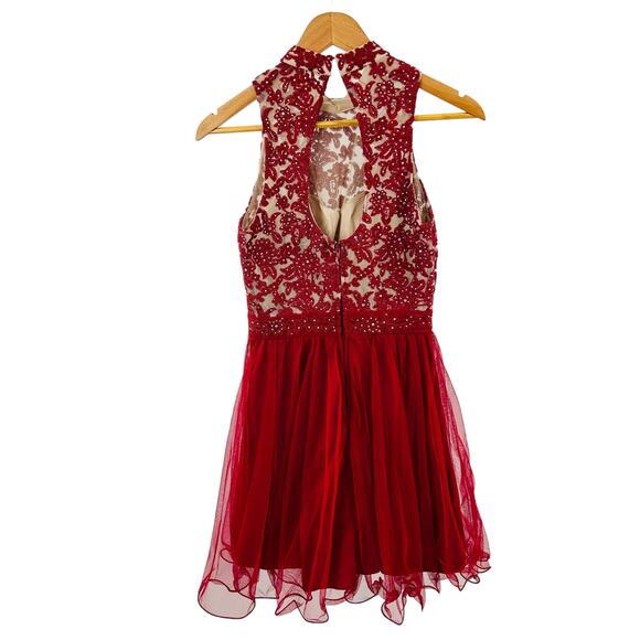 CITY TRIANGLES Women's Red Zippered Mini Lacy Party Dress Juniors 3‎ Formal - Picture 8 of 10